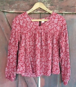 Old Navy rotes geblümtes Oberteil Damen XS Shirt Langarm Viskose leicht - Bild 1 von 10