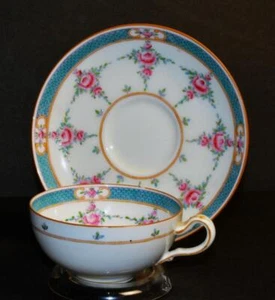 Antik MINTON England türkisblau PERSISCHE ROSE Set Tasse & Untertasse Pat #579755 - Bild 1 von 5