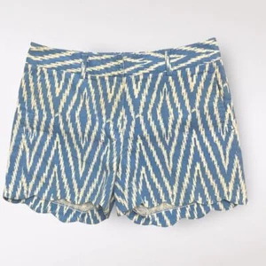 J. McLaughlin Diamond Patterned Scalloped Shorts Womens Size 4 Blue White - Picture 1 of 11