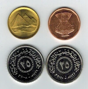 4 Egypt Uncirculated Coins, 1, 5, 25 & 25 Piasters - Picture 1 of 2