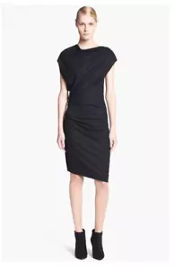 Nueva talla M Nuevo Vestido Helmut Lang Sonar Delgado Lana Fruncida Elastizado Asimétrico Bl - Imagen 1 de 7