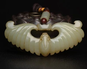 Certified Natural Hetian Jade Hand-carved Exquisite Bat Statue Pendant 5593 - Afbeelding 1 van 9
