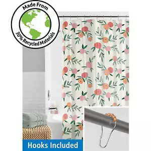 Waterproof Peaches 30% Recycled PEVA Shower Curtain Set & Hooks, 13-Piece - Picture 1 of 9