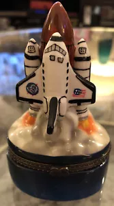 NASA Space Rocket USA Porcelain Trinket Box Enamel Brass Hinged EUC - Picture 1 of 12