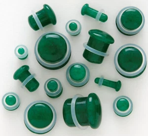 Pair of Single Flare Jade Stone Plugs gauges organic Size 8ga to 1 Inch E617 - Picture 1 of 3
