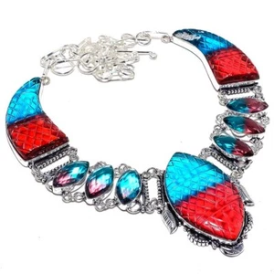 Carved Bi-Color Tourmaline Gemstone 925 Sterling Silver Necklace 18" D555 - Picture 1 of 6