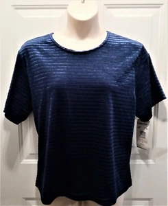 NWT Donnkenny S/S Ribbed Turquoise Velvet Top, Women's Size Large - Picture 1 of 4
