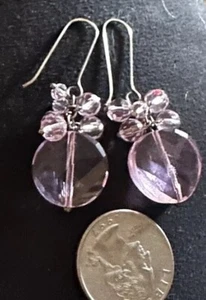 Artisan Sterling Silver Faceted Shiny Pink Beaded Crystal Earrings Hook Threader - Picture 1 of 6
