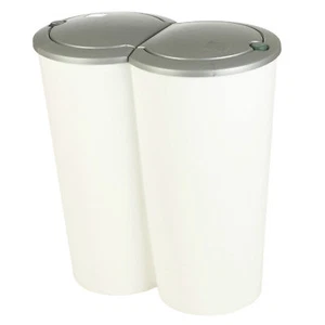 White Grey Duo Double Kitchen Recycling Bin Twin 2 Section Rubbish Waste Dustbin - Picture 1 of 5