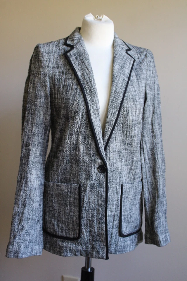 Chaqueta Blazer Cartonnier Anthropologie 8 Gris Tweed Mezcla Algodón Un Botón Foto 1 de 4