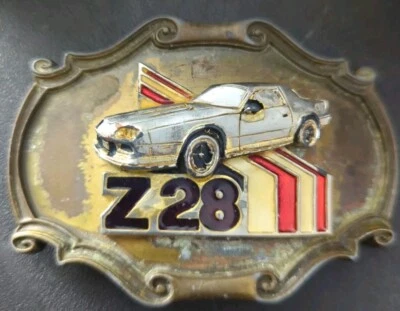 Raintree VINTAGE 1978 CHEVY CAMARO Z28 CAR BRASS BARON BELT BUCKLE RARE Red Gold - Image 1 of 4