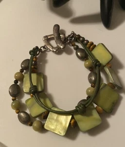 Silpada Signed Tiger Eye MOP Silver Bead Leather BOHO Three Strand Bracelet - Picture 1 of 23