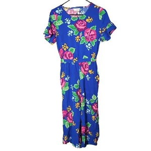 Matilda Jane Wide Leg Jumpsuit Girl 16 Tropical Floral Cut Out Back Short Sleeve - Picture 1 of 7
