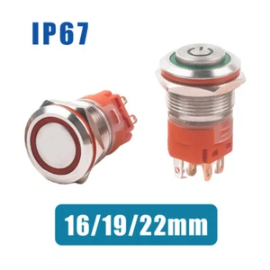 Waterproof Metal Push Button Switch IP67 LED Illuminated 16/19/22mm 3V-220V 5A - Picture 1 of 9