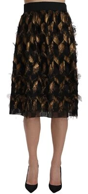 DOLCE & GABBANA Skirt Fringe Metallic Pencil A-line Black Gold IT38/US4/XS $1000 - Image 1 of 4