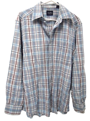 Indigo Palms Tommy Bahama Mens Shirt M Blue Brown Plaid Long Sleeve Button - Image 1 of 4