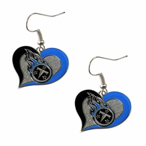 Tennessee Titans Football Team NFL Heart Swirl Charm Silver Dangle Earrings Set Cover