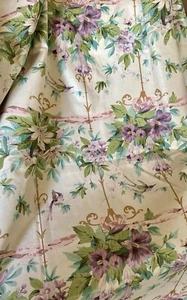 Vintage English Hummingbird Passionflower Floral Chintz Fabric ~ Lavender Aqua - Picture 1 of 19