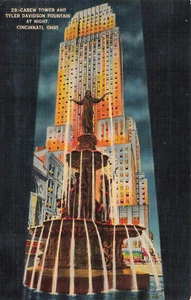 CINCINNATI OH OHIO CAREW TOWER DAVIDSON FOUNTAIN NIGHT LINEN POSTCARD 012725 U - Picture 1 of 2