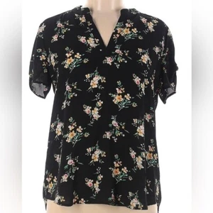 Alice Blue Size L Short Sleeve Blouse Black floral - Picture 1 of 10