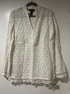 INC International Concepts Women’s White Long Sleeve Blouse Shirt - Size 4 - NWT - Picture 1 of 6