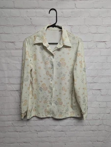Blusa Vintage Años 70 Floral Cuello Punta Manga Larga Abotonada Para Mujer Med Usada en Excelente Condición - Imagen 1 de 8