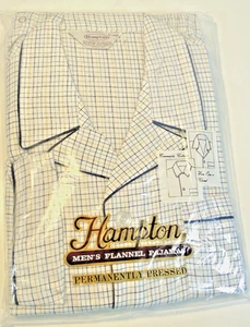 Großer Gingham Hampton Herren Pyjama weiß, blau und gelb Flanell 80 % Baumwolle - Bild 1 von 4