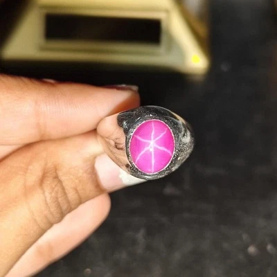 Men Lindy Pink Star Ring 6 Ray Star Ring Ruby Star Ring in 925 Sterling Silver - Image 1 of 4