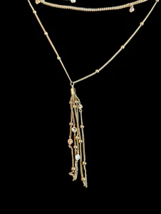 Collana dichiarazione Ettika Chloe placcata oro 18 kt catena 4 strati nappa - Foto 1 di 11