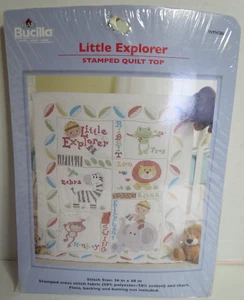 Bucilla Little Explorer Stamped Quilt Top - Stitch Size 36 in x 48 in - Picture 1 of 5