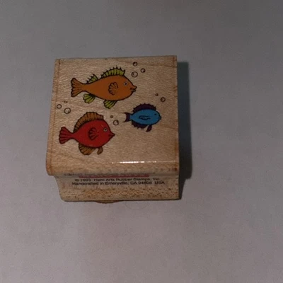 PSX  Wooden Rubber Stamp 3 Little Fishies- Used- Very Small - Image 1 of 4