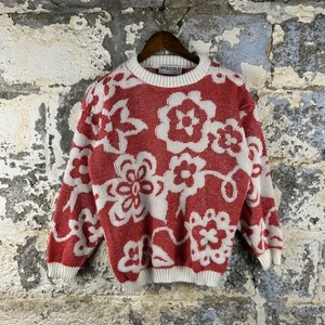 Vintage Beaucoup hergestellt in den USA rot weiß Blumen Glitzer Strick Pullover Top Größe Large - Bild 1 von 7