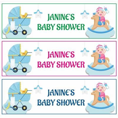 Letrero personalizado de decoración de fiesta de revelación de género pancarta de baby shower (paquete de 2) Foto 1 de 4