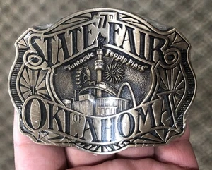 1983 77th State Fair Oklahoma Gürtelschnalle Vintage limitiert versiegelt VIDEO ansehen - Bild 1 von 3