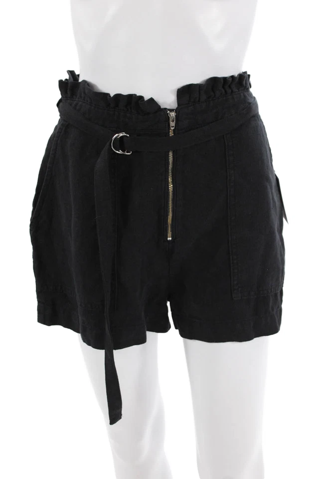 Bella Dahl Unisex Bohemian Black Linen Buckle Shorts Size 28 - Image 1 of 4