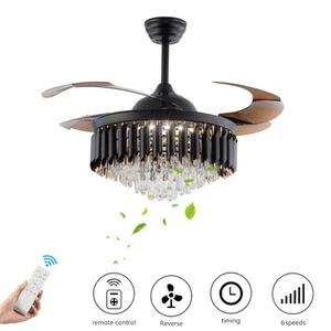 LED Ceiling Fan Light with Remote Crystal Chandelier Bedroom Ceiling Fan Lamp - Picture 1 of 20