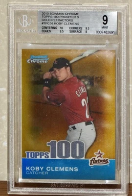 2010 Bowman Chrome Topps 100 Prospects Gold Refrac Koby Clemens Card BGS 9. - Image 1 of 2