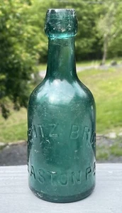 Antique Seitz & Bros Easton PA Teal Blue Green Blob Top Glass Bottle Victorian - Picture 1 of 12