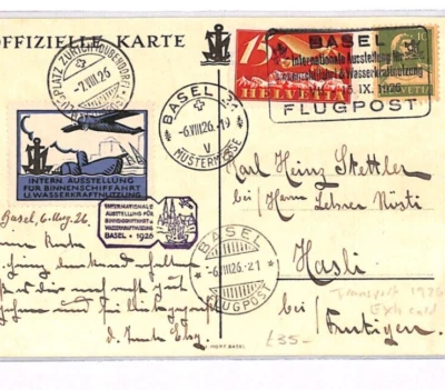 SWITZERLAND Aviation 1926 *SHIPPING & WATERPOWER* Exhibition Card Basel PH27 - Image 1 of 4