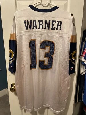 Camiseta deportiva blanca para hombre Kurt Warner St. Louis Rams marca campeón de fútbol talla 52 Foto 1 de 3