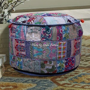 Patchwork Pouf Ottoman Round Ottoman Handmade Pouffe Foot Stool Cover Decor - Picture 1 of 7