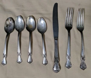 1950 alter Firmenteller SIGNATUR Besteck - 7 Teile - monogrammiert "F" - Bild 1 von 6