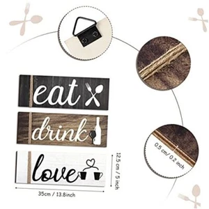 3 Pieces Wood Home Sign Rustic Wooden Kitchen Wall Decor Eat Classic Color - Picture 1 of 8