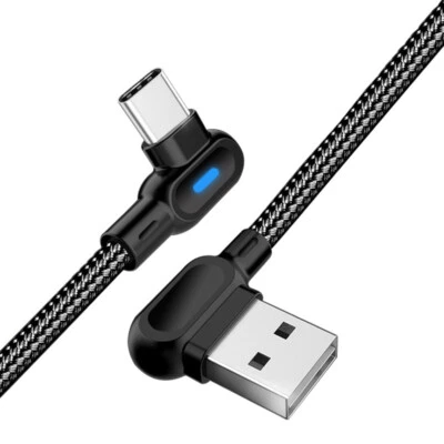 90° Right Angle Micro USB LED Fast Charging Data Sync Cable For Android Type C - Image 1 of 4