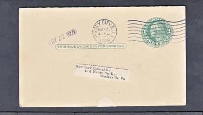 UY7 POSTAL CARD JERSEY CITY NEW JERSEY TO WESLEYVILLE PENNSYLVANIA 1928 - Image 1 of 2