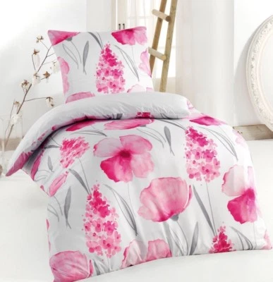  Mikrofaser Wende Bettwäsche  Weiß Pink 155x220 cm NEU mit RV - Bild 1 von 3