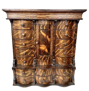 Antique Miniature Chest of Drawers Jewelry Box or Sewing Button Box  Tiger Oak - Picture 1 of 12