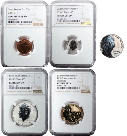 2018 Silver Reverse Proof Set PF 70 Reverse Proof 50c,10c, 5c, 1c San Francisco Cover