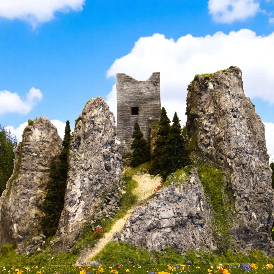 Diorama H0/1:87 BURGRUINE RUINE Berg Fels/Granit Struktur begrünt#patiniert - Bild 1 von 4