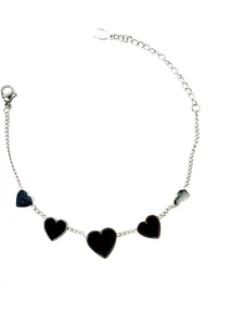 Bracciale con cuori in smalto nero e acciaio - Foto 1 di 3